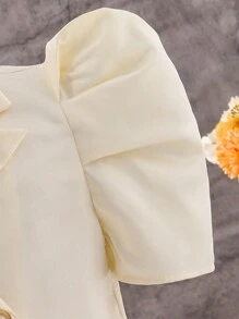 Blusa con cuello vuelto y manga corta con falda de malla, conjunto informal de vacaciones para niña preadolescente