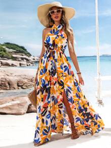 SHEIN VCAY Váy xẻ hở lưng in họa tiết dệt cho nữ trang phục mùa xuân và mùa hè, quần áo mùa hè, ngày lễ tình nhân, trang phục đi nghỉ cho phụ nữ, trang phục đi biển cho phụ nữ, lễ hội, trang phục lãng mạn và thanh lịch, bohemian, boho, ngọt ngào, trang phục rave lễ hội, trang phục đi nghỉ nhiệt đới cho phụ nữ - Nhiều màu - Xem 1