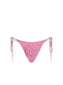 SHEIN Swim 钩针编织 3D 花朵比基尼套装（带粉色罩衫）女式夏季 - 粉色 - 查看 4