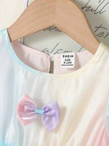女婴夏季韩版时尚泡泡短袖 3D 蝴蝶结渐变色连衣裙 - 彩色 - 查看 4