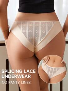 Women Wedding Lace Patchwork Bikini Briefs