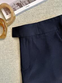 Airaco Women Solid Color Casual Pockets Shorts - Navy Blue - View 5