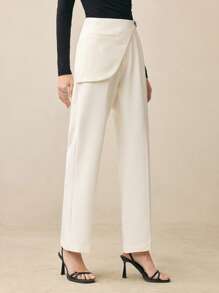 BizChic Women's White Non-Matching Metal Buckle Design Business Pants, Spring & Summer - Apricot - View 1