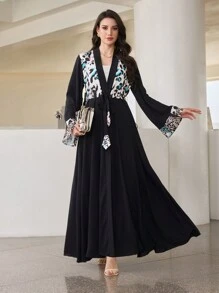 Al Najma 女士纯色拼布长袖休闲长袍连衣裙