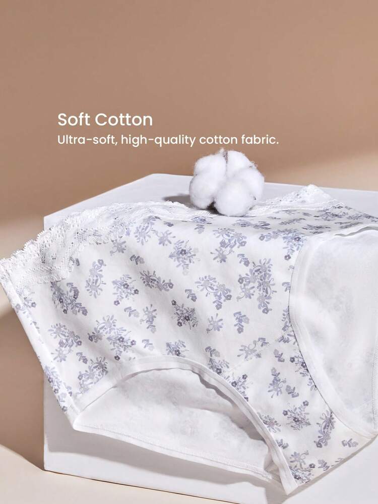 3-Pack Cotton Lace Trim Mid-Waist Briefs