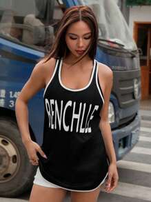 SHEIN Unity New Summer Loose Fit Color Blocking Sleeveless Sweatshirt - Black - View 4