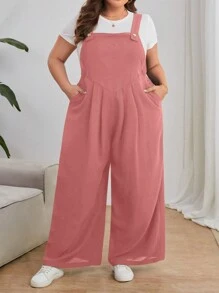 SHEIN CURVE+ بدلة نسائية مريحة مقاسات كبيرة من اللون الأحادي ذات أربطة قابلة للتعديل - وردي مغبر - مشاهدة 7