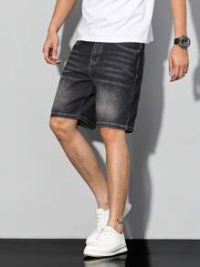 Manfinity Homme Men's Simple Loose Pocket Denim Shorts, Casual Everyday Wear - Black - View 7
