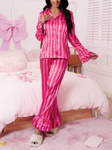 SweetSlumber Conjunto de pijama de mujer con cárdigan a rayas
