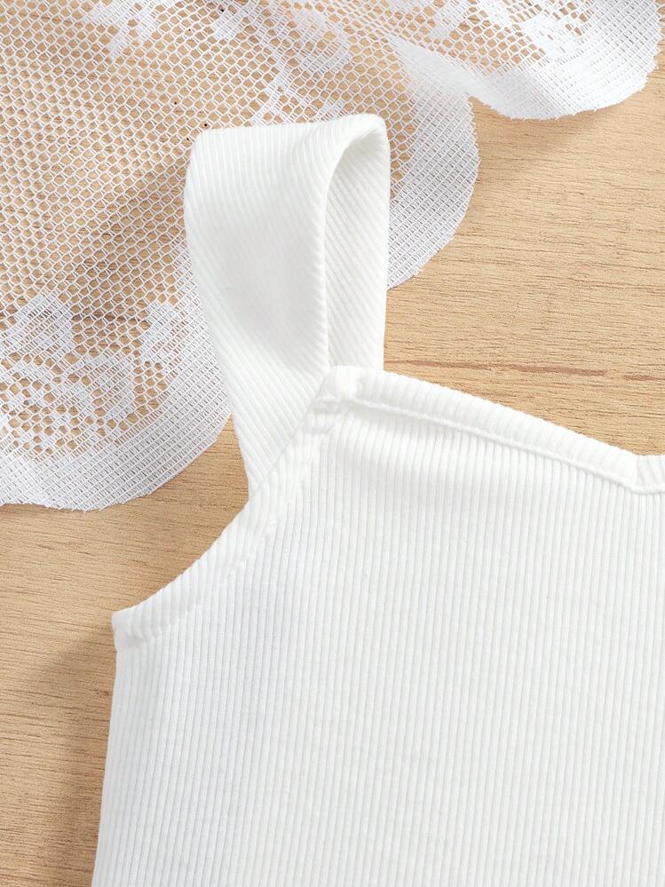 SHEIN 2件套女婴夏季可爱碎花图案百褶迷你裙和针织上衣套装 - 白色 - 查看 4