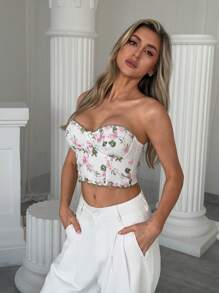 Aloruh Women Elegant Romantic Fashion 3D Floral Embroidery Mesh Bodycon Tank Top