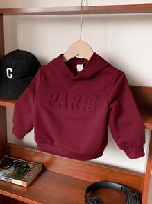 男婴休闲字母印花压花连帽衫，绿色，适合秋冬季