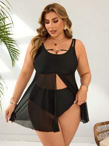 Hauts et bas de tankini noirs pour grandes tailles, vacances d'été à la plage