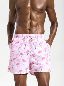 Surfspeed Men's Flamingo Print Drawstring Waist Beach Shorts Men Swim Trunks - Multicolor - View 4
