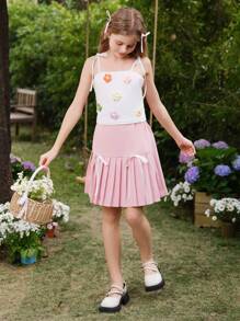 SHEIN Tween Girls Floral Bow Decor Camisole And Cami Tops, Sweet & Cute Style - White - View 6