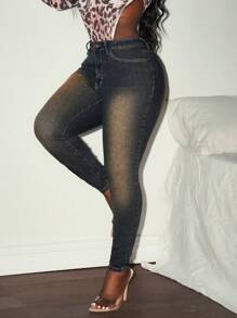 Slaydiva Women's Button Front Pocket Slim-Fit Casual Jeans - Blue - View 3