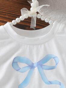 Infant Girl Korean Style Cute Butterfly Print Knit Ruffle Blouse And Woven Textured Skirt Set, Summer - Multicolor - View 5