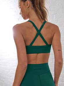 Musera Sport 细肩带交叉露背运动文胸，适合板式网球、网球、匹克球、健身房、瑜伽、普拉提、日常休闲穿着 - 墨綠色 - 查看 3