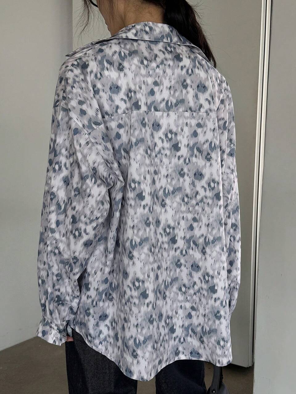 1pc Women's Full Print Tie-Dye Business Casual Long Sleeve Chiffon Blouse,Fall Women Clothes