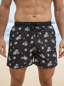 Manfinity Swimmode Men's Casual Ditsy Floral Drawstring Waist Beach Shorts Men Swim Trunks