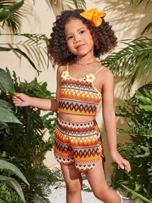 2pcs/Set Young Girl Knit Tank Top And Shorts Set - Multicolor - View 4