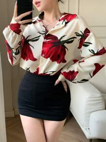 DAZY Women Floral Loose Long Sleeve Shirt, Minimalist Fashion Casual For Everyday Wear Fall - Multicolor - View 4