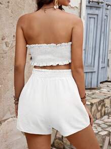 SHEIN 2pcs/Set Maternity Casual Solid Color Tube Top And Shorts Set