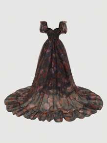 SHEIN MOD Women Organza Floral Print Layers Ruffled Maxi Dress,Valentine's Day,Boho Dress Women,Party Women Outfits,Summer Dress,Maxi Dress,Wedding Guest Dress Women,Birthday Dresses