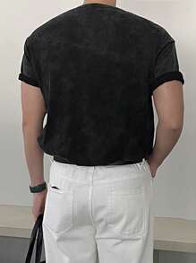 DAZY Men's Ribbed V-Neck Pullover, Distressed Design, Summer Business Attire - Dark Grey - View 2