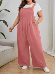 SHEIN CURVE+ بدلة نسائية مريحة مقاسات كبيرة من اللون الأحادي ذات أربطة قابلة للتعديل - وردي مغبر - مشاهدة 3