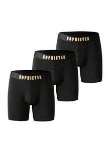 3pcs Men's Letter Waistband Briefs - Black - View 1