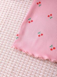 青少年女孩圆领短袖全身印花休闲睡衣套装 - 粉色 - 查看 6