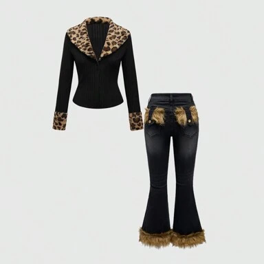 Our Grunge Punk Y2K Gyaru Harajuku Leopard Print Fitted