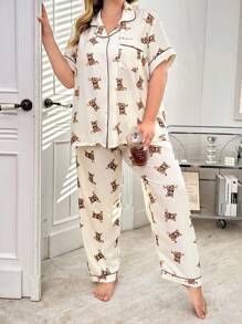 Set aus Top mit kurzen Ärmeln und Hose mit niedlichem Bären-Aufdruck - Aprikosenfarben - Übersicht 7