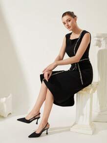 CUCCOO CHICEST Fashion Black Thick Tweed Backstrap Pointed Toe High Heel Pumps, Suitable For Commuting, Dates, Gatherings, Parties, Holidays, Weddings - Black - View 5