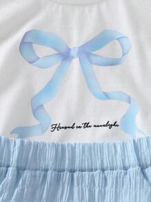 Infant Girl Korean Style Cute Butterfly Print Knit Ruffle Blouse And Woven Textured Skirt Set, Summer - Multicolor - View 6