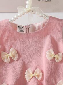 2pcs/Set Korean Style Cute Baby Girls Summer Shirt With 3D Car & Butterfly Design And Pink Fleeced Shorts - Pink - View 8