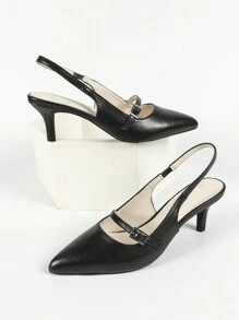 CUCCOO BIZCHIC Women Fashionable Mid-Heeled Pointed Toe Backless Flats Spring Shoes - Black - View 5