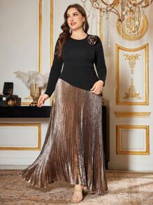 Modelyn Plus Size Elegant Round Neck Ruffle Collar Floral Print Long Dress Fall Cloth For Women - Multicolor - View 5