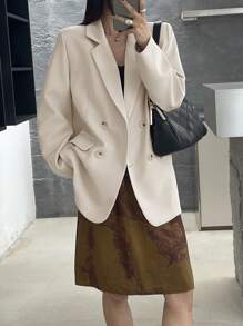 DAZY Women's Casual Office Double-Breasted Loose Blazer Business Attire - Khaki - View 3