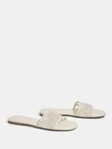 CUCCOO TILAWA Dép lê và sandal đế bằng thêu giả ngọc trai bằng lưới, thoáng khí, thoải mái, thanh lịch, đa năng dành cho nữ, thích hợp cho dịp Giáng sinh. - Màu be - Xem 4