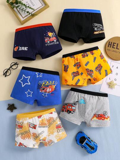 6 条装 男童消防车印花柔软棉质三角裤