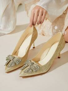 CUCCOO CHICEST Giày cao gót cưới kiểu Pháp dành cho phụ nữ, giày thiết kế mới cho váy cưới và phù dâu, đính pha lê - Bạc - Xem 9