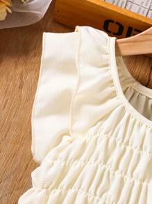 SHEIN 女孩仙女上衣独特辣妹仙女风格盖袖吊带背心高腰方领短款上衣套装，日式风格 - 杏色 - 查看 4