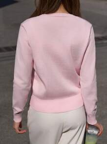 Jouncy Solid Color Single Breasted Long Sleeve Knitted Cardigan, Versatile Sweater For Women Fall Winter Cloth For Women - Pink - View 2