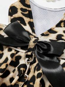 PETSIN 1 Set Pet Fashionable Leopard Print Bow Decor Harness & Leash Suit, For Cats And Dogs