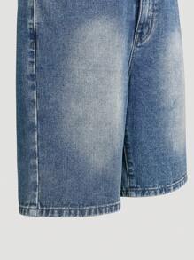 SHEIN Pantalones cortos vaqueros casuales de pierna recta y ajuste holgado con lavado vintage para adolescentes