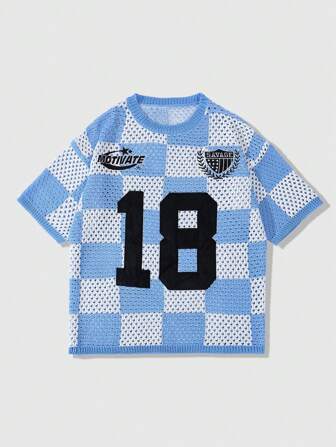 Prep Maglietta in jersey a maniche corte con patch ricamate, stile calcio, da uomo