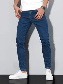 Manfinity Homme Men's Pocket Slim Casual Versatile Jeans - Medium Wash - View 5