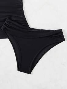 Swim Lushoire 2 件装黑色纯色环带背心和泳裤休闲度假比基尼套装女式，适合夏季海滩 - 黑色 - 查看 5